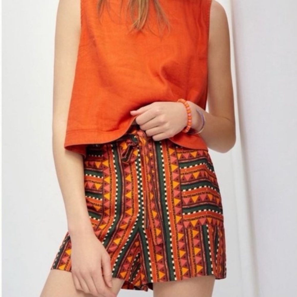 FARM RIO ANTHROPOLOGIE Gemma Tribal Geometric Print High Waist Shorts size S